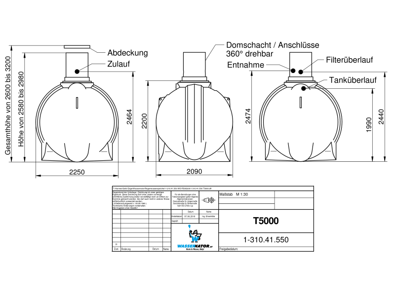 Maßzeichnung 5000 Liter Tank
